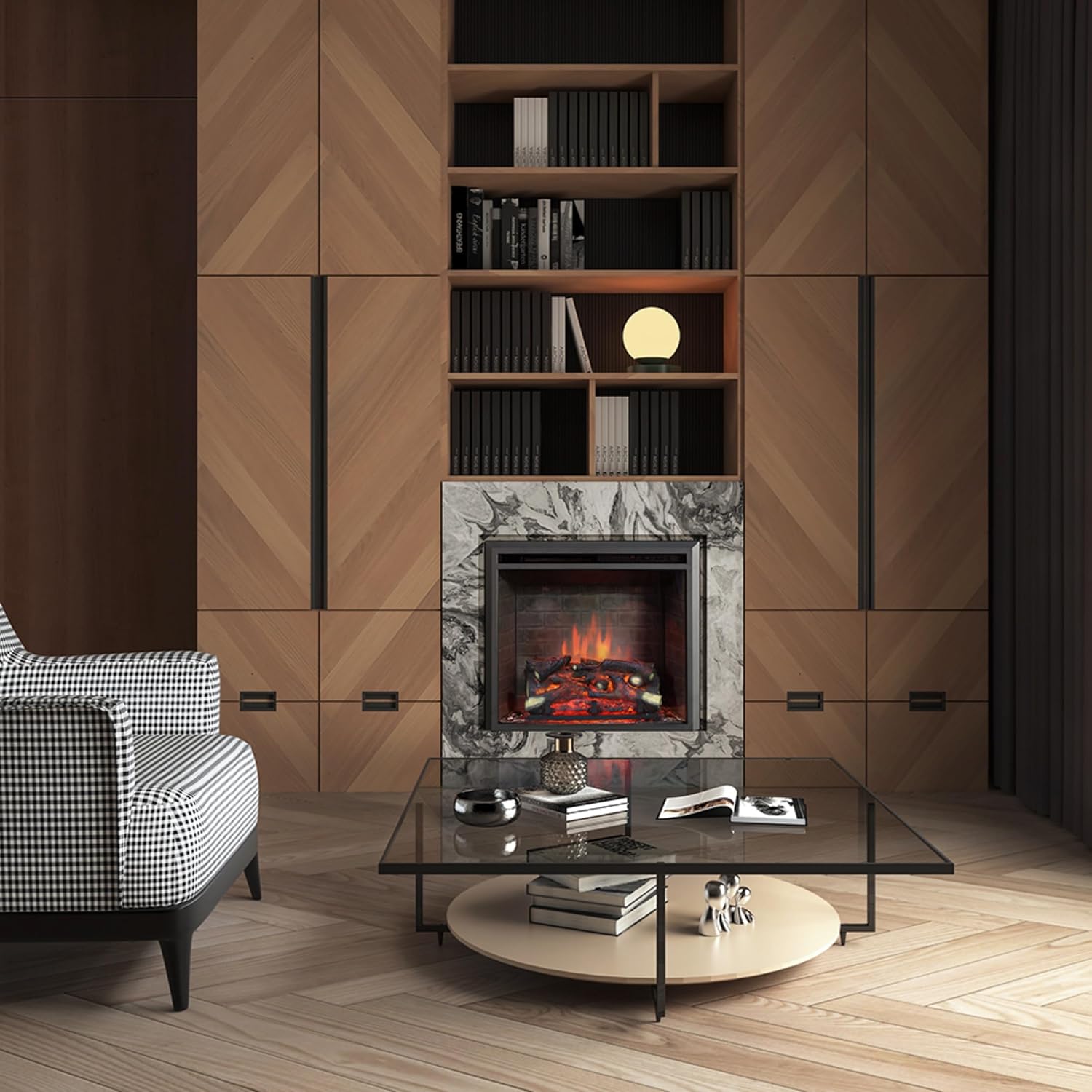 Cheminée électrique Calida 26" - Cheminée encastrable avec Effet de Flammes 3D - Chauffage électrique 2000W - Son crépitant - Cheminée avec télécommande & Thermostat - Noir