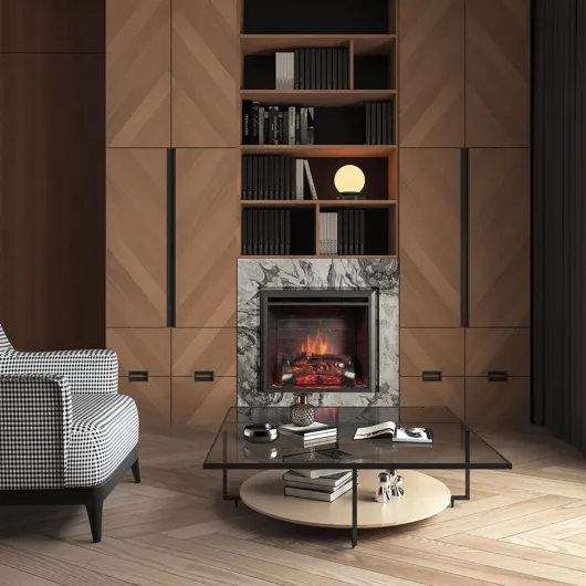 Cheminée électrique Calida 26" - Cheminée encastrable avec Effet de Flammes 3D - Chauffage électrique 2000W - Son crépitant - Cheminée avec télécommande & Thermostat - Noir