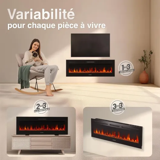 Cheminée Electrique Marlon - Cheminée Électrique 3-en-1 avec Chauffage, Effet de Flamme 3D, 12 Couleurs de Flammes, télécommande (50 Pouces) 50 pouces (127 cm)