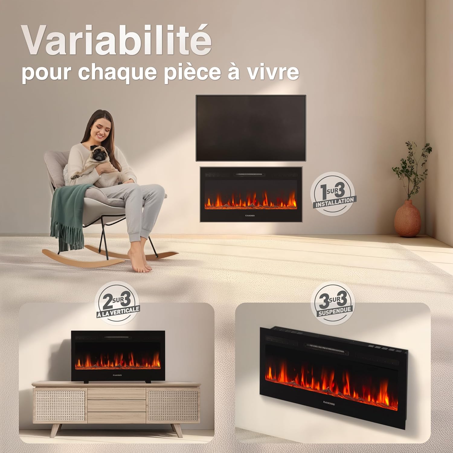 Cheminée Electrique Marlon - Cheminée Électrique 3-en-1 avec Chauffage, Effet de Flamme 3D, 12 Couleurs de Flammes, télécommande (36 Pouces) 36 pouces (91,4 cm)