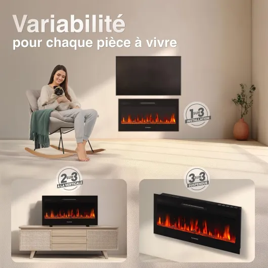 Cheminée Electrique Marlon - Cheminée Électrique 3-en-1 avec Chauffage, Effet de Flamme 3D, 12 Couleurs de Flammes, télécommande (36 Pouces) 36 pouces (91,4 cm)