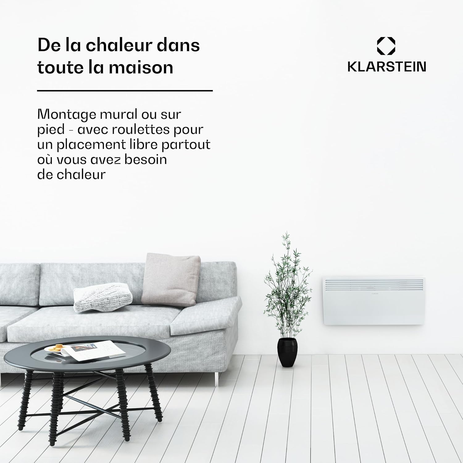 Radiateur Electrique à Faible Consommation d'Energie, 2000W Chauffage Electrique d'Intérieur avec Thermostat, Détection Fenêtres Ouvertes, Chauffage d'Appoint Portable, Radiateurs Silencieux Blanc