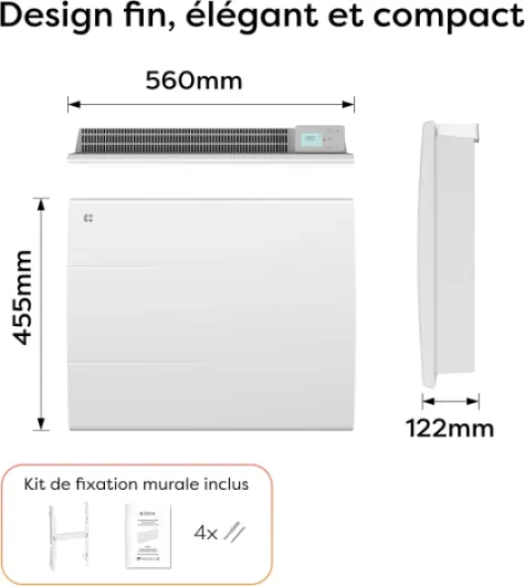 CBHT10E Radiateur à Inertie 1000W - Chauffage Électrique Mural Intelligent avec PID & Programmation Hebdo, IP24 pour Salle de Bain ou Chambre(10-15㎡) Blanc 1000w