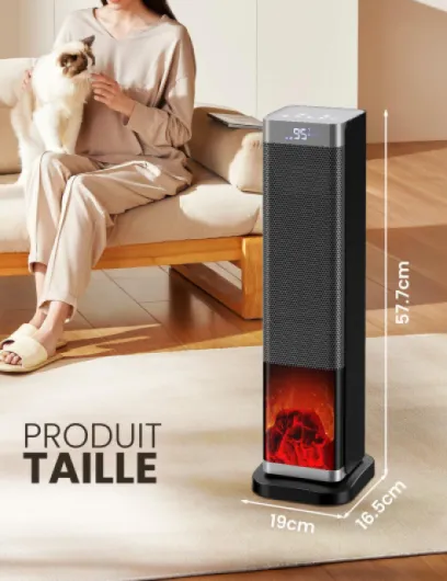 Chauffage d'appoint, 2000W, Céramique PTC, Oscillation à 70°, Minuterie 12h, Ultra Silencieux, Affichage LED, Mode Eco, Télécommande&Thermostat, pour Chambres Bureaux [Économie d'énergie A] Large
