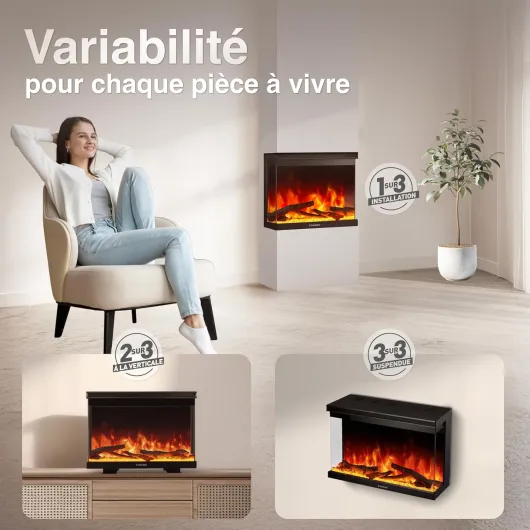 Cheminée Electrique Lea - Cheminée Électrique 3 en 1 avec Vue panoramique, Chauffage, Effet de Flamme, 12 Couleurs de Flammes, télécommande (30 Pouces)