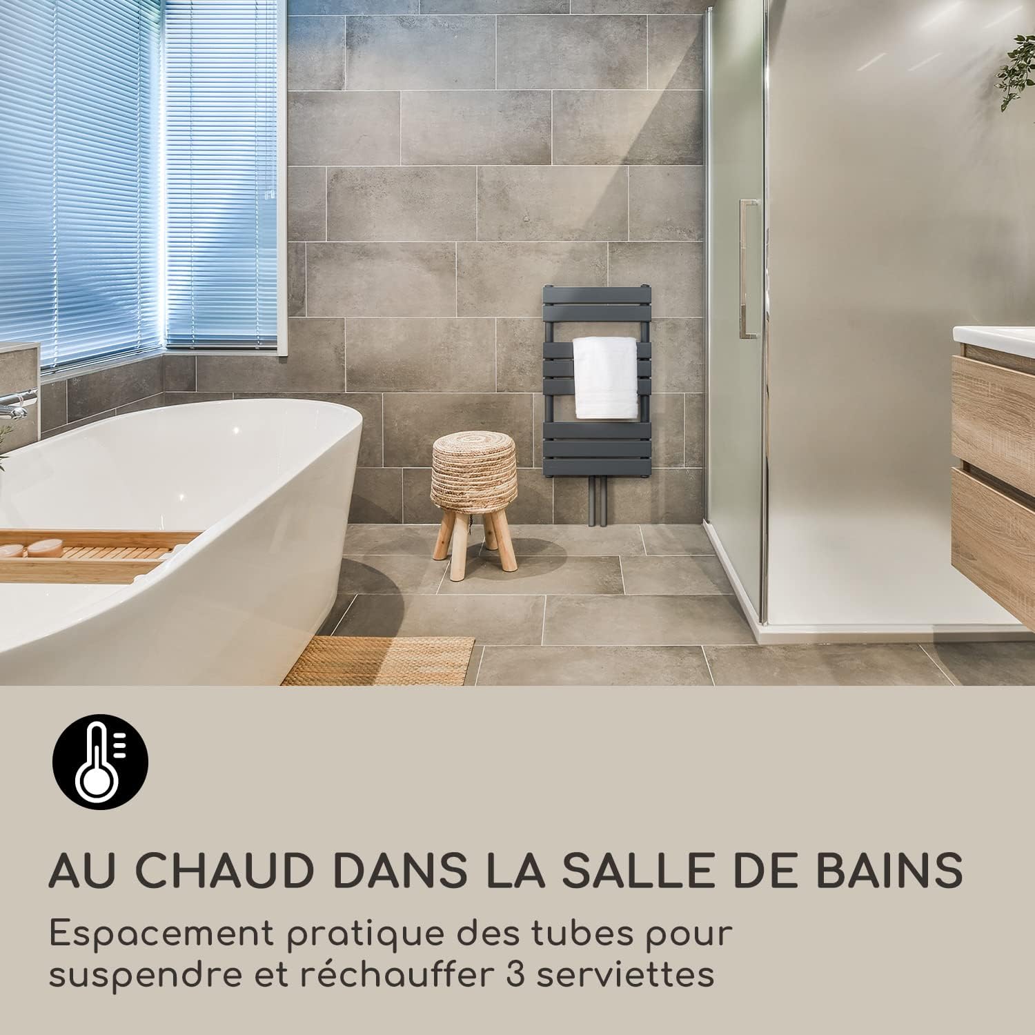 Radiateur Eau Chaude Design, Radiateur Vertical Eau Chaude pour Chauffage de Maison, Faible Conso d'Energie, Silencieux, Chauffage Mural 355W pour Salle de Bains, Seche Serviette Eau Chaude 80 x 45 cm Anthracite