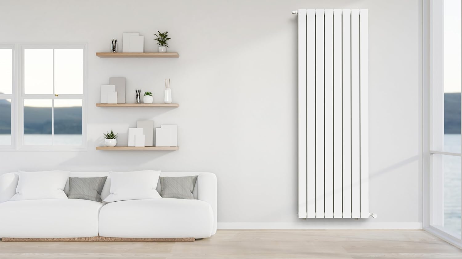 Radiateur blanc mural eau chaude vertical acier double lame - 180 x 60 cm 2 464 Watt chauffage central - 4 raccordements 15x21 (1/2) série NYTIA by NOYON & THIEBAULT Blanc 180 X 60