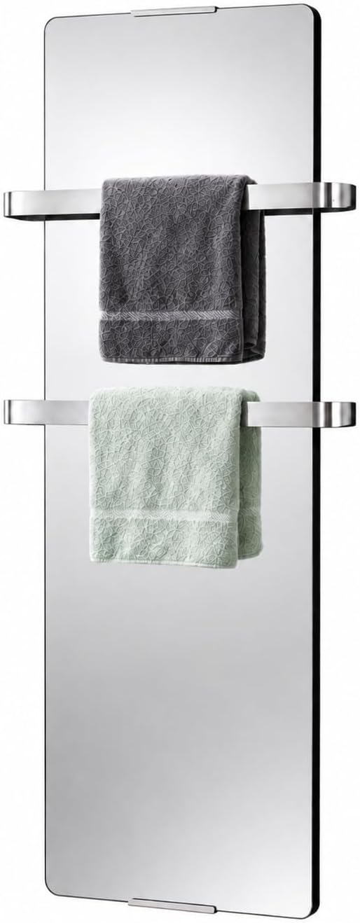 CHEMIN’ARTE Sèche-Serviette Design Électrique Miroir 900W - Radiateur Vertical - 2 barres porte serviettes - 100x6x46cm - Conçu en France