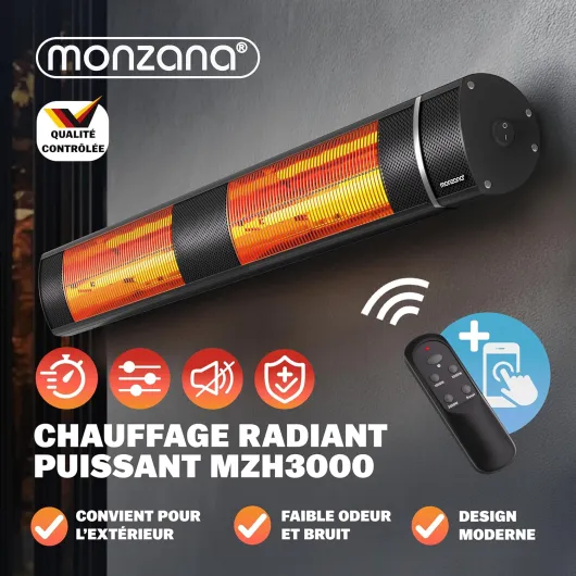 ® Radiateur infrarouge MZH3000 commande application 3 niveaux de chauffage 2000W télécommande housse chauffage radiant terrasse mural noir