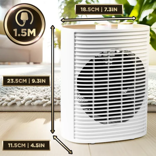 HV32 WE Radiateur soufflant électrique 2000W Thermostate réglable avec Mode éco Mode turbo Sécurité antibasculement avec arrêt automatique Idéal maison bureau garage