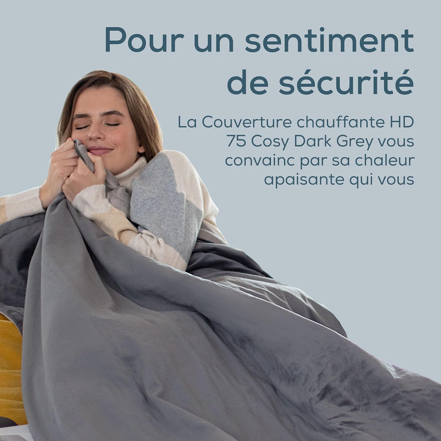 HD 75 Cozy Couverture chauffante, couverture électrique confortable en apparence de fourrure, 6 réglages de température, lavable en machine, avec arrêt automatique, gris foncé
