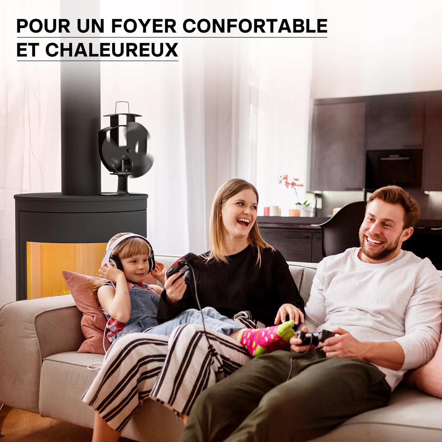 Ventilateur de poêle à bois – 3 Pales – 1100 tr/min – 50-300 °C – Autoalimentation thermique par Chaleur Sans courant – Distribution homogène de chaleur de cheminée 50-300°c 3 pales-Hauteur: 230 mm