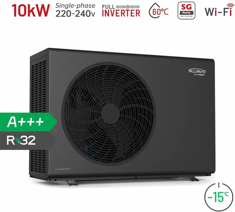 Pompe À Chaleur Air-Eau Monobloc HEAT R32 10 kW, Monophasé avec Einzelventilator, A+++ Efficacité Énergétique, Pour Chauffage Et Eau Chaude Alsavo Heat 10i