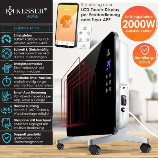 Test Kesser Chauffage électrique en verre 2000 W : joli radiateur d’appoint qui fait le job sans miracle