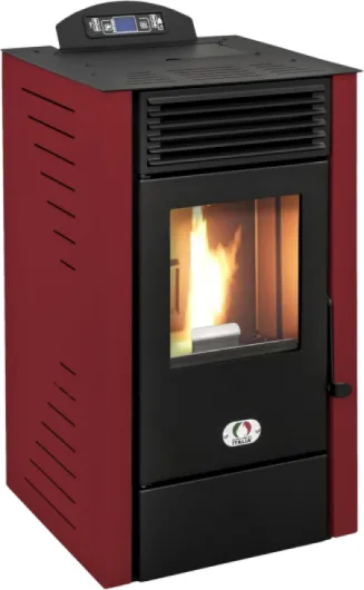 California 8 KW - Poêle à Granulés à Air Ventilé Efficacité 91% Chauffe 70m² Autonomie 20H Programmable 5 Vitesses et Puissances Design Compact Garantie 24 Mois Rouge