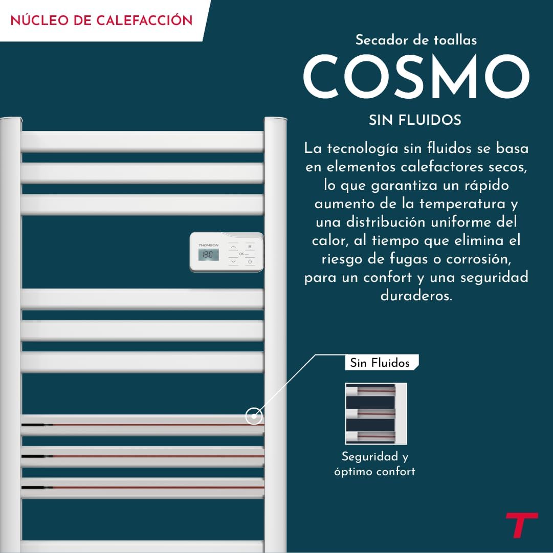 THOMSON - Sèche-serviette électrique sans fluide connecté WiFi avec soufflerie 500 + 1000W Thomson COSMO blanc