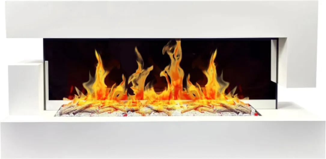 Chemin’Arte Cheminée Électrique LEDs Murale Design Quartz 3XL 150 cm - Blanche - Effet Flammes - Conçue en France - Chauffage 2000W Thermostat électronique - Garantie 2 Ans