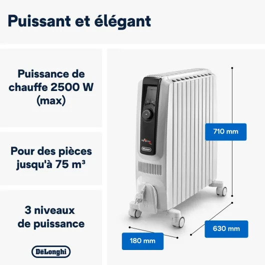 De'Longhi TRDX41025E Radiateur à huile Dragon 4, 2.5kw Écran LCD - 2500 W