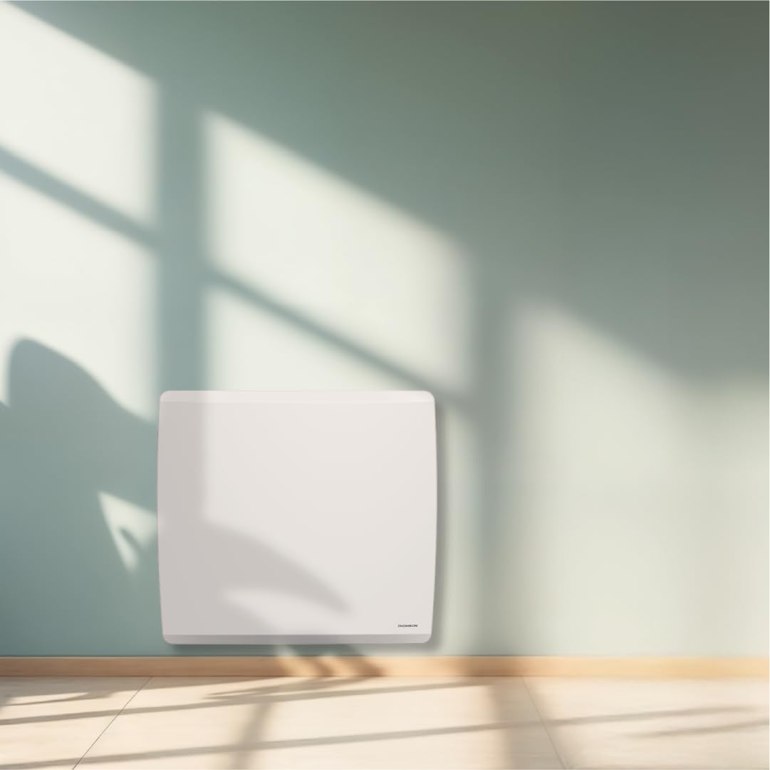 Radiateur électrique fixe connecté WiFi à inertie sèche céramique + film avec thermostat interchangeable 1500W THOMSON MOLY horizontal blanc