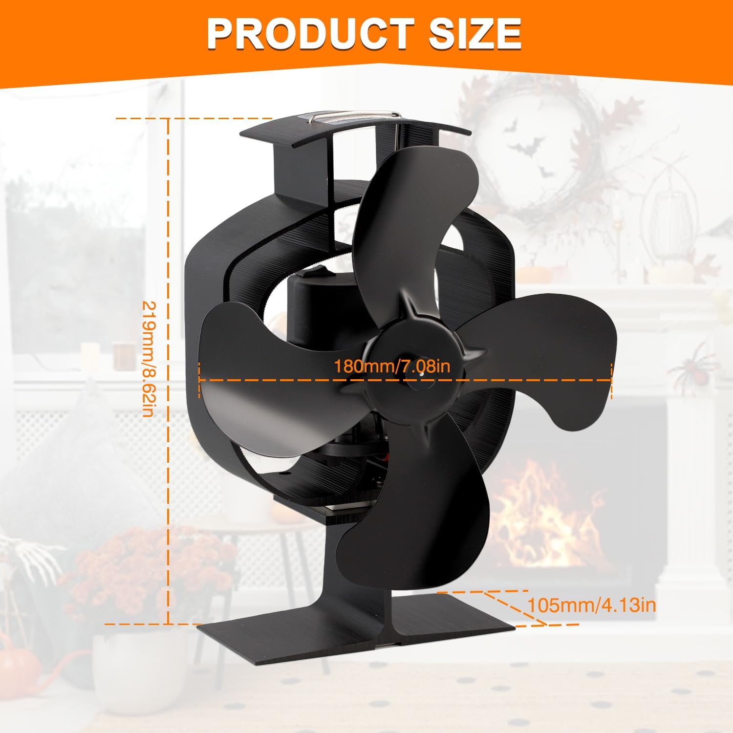 Ventilateur Poele à Bois Oscillant, 4 Pales pour Cheminée à la Chaleur - Répartition Efficace pour Brûleurs à Bois