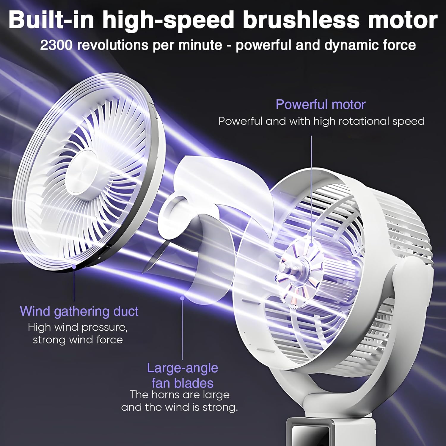 WIWOLER Ventilateur sur Pied Silencieux, Ventilateur Portable - Hauteur Ajustable 3 en 1, 4 Vitesses, Oscillation 140°, Minuterie 9H, USB et Batterie, Télécommande, pour Chambre Bureau