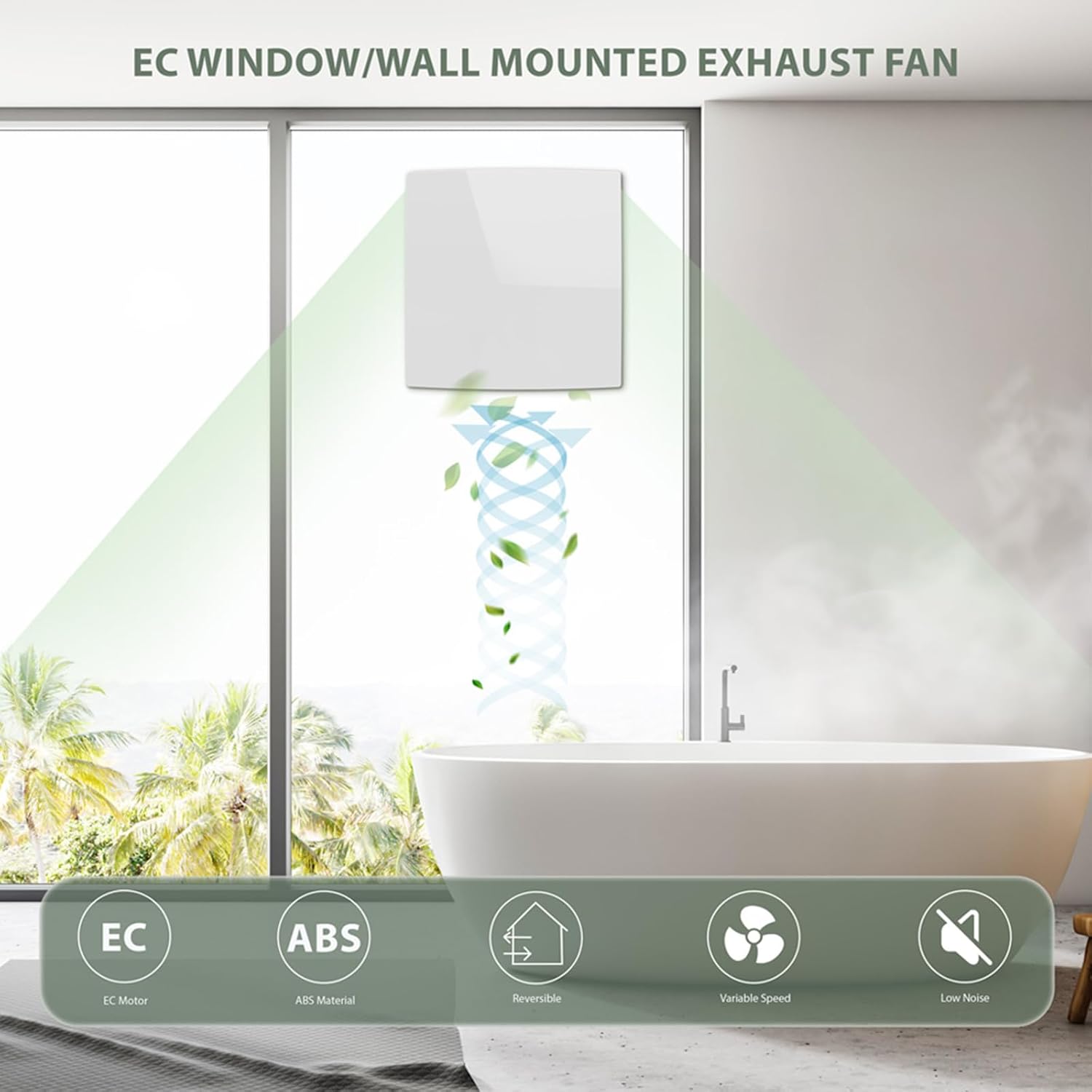 Ventilateur Extracteur Mural 100mm, Moteur EC Réversible 10W, Silencieux 28 dB, Installation Facile, Vitesse Variable avec Télécommande, Convient pour Salle de Bains, WC, Bureau, Cuisine APC10-J-100mm