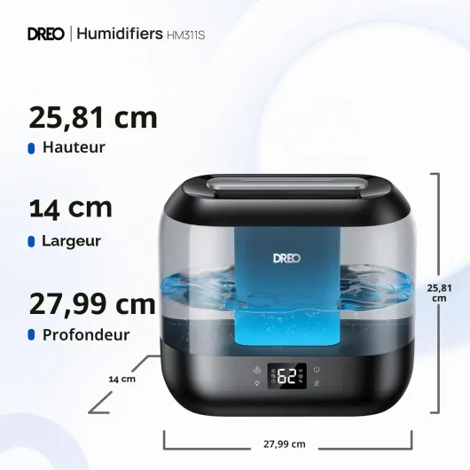 Smart Humidificateur pour chambre à coucher, Top Fill 4L Humidificateur de brume fraîche surdimensionné avec diffuseur d'huile et veilleuse, 32H d'autonomie, Silencieux pour la maison, le bureau WIFI Noir