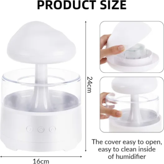 Nuages De Pluie Humidificateur D'air 400 ml, 3 Modes Pluie/Veilleuse 7 Couleurs, Simuler la Chute de Gouttes de Pluie, Aide à Dormir Et à Se Détendre