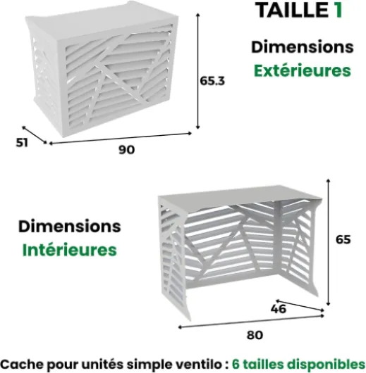 Cache climatiseur extérieur ou pompe à chaleur - Esthétique, protection et respect des flux d'air - Aluminium Composite 3mm - Persiennes Tokyo Street - Montage facile (Ivoire, Taille 1) - Durable, respirant, design Taille 1 Ivoire