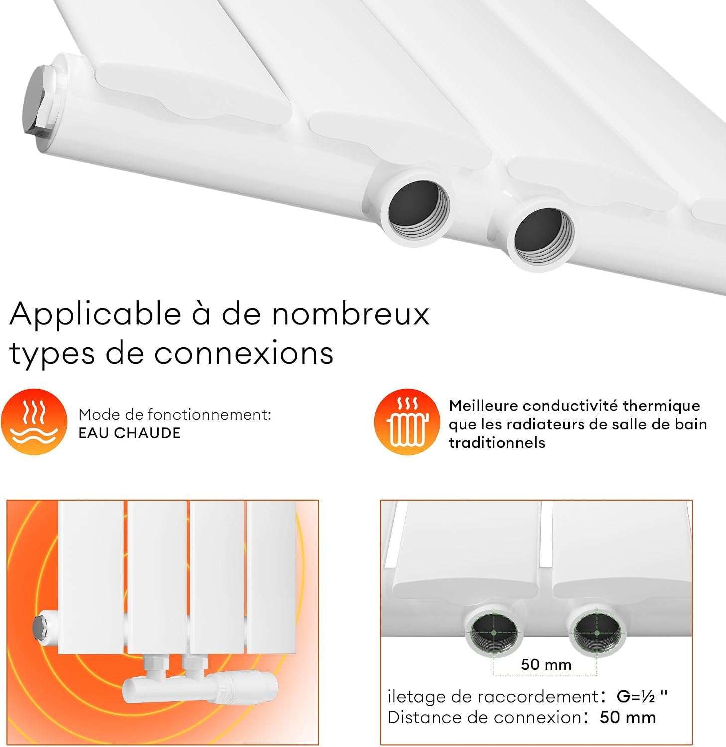 Mai & Mai Radiateur à Eau Chaude Mural Chauffage Central 160x46cm Radiateur Blanc Vertical en Acier FV 160x46cm Blanc - une Couche