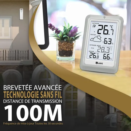 Thermomètre Hygromètre Numérique Intérieur Extérieur, Station Météo Sans Fil Numérique, Température Humidité Moniteur Avec Capteur à Distance De 100M, Affichage Rétro-éclairage Blanc+gris 1*Station + 1*Capteurs extérieurs