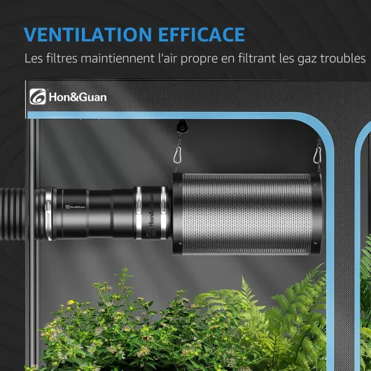 Hon&Guan Ensemble de ventilation de 100 mm 221 m³/h avec ventilateur tubulaire intégré, variateur de vitesse, filtre à charbon actif, tuyau d'extraction en caoutchouc, manchon en caoutchouc, système