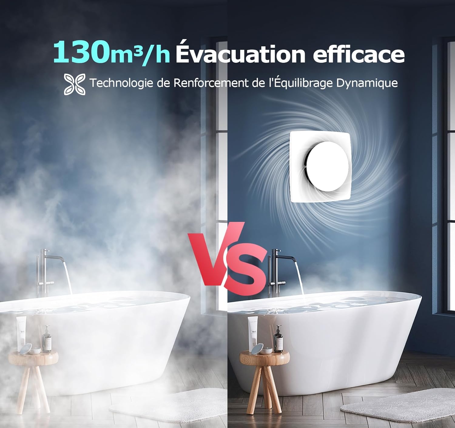 Extracteur d'Air 100mm Silencieux Puissante Ventilation, 130m³/h Ventilateur Amélioré Économe en Énergie, VMC Salle de Bain IPX4 Étanche, Idéal Aerateur dAir pour Salle de Bain, WC, Garage Blanc P111 PLUS