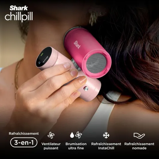 ChillPill Système de ventilateur à grande vitesse, de brume ultra-fine et InstaChill 3-en-1, comprend 3 accessoires de rafraîchissement, design adapté aux voyages, Fruit du dragon FA022EUPK