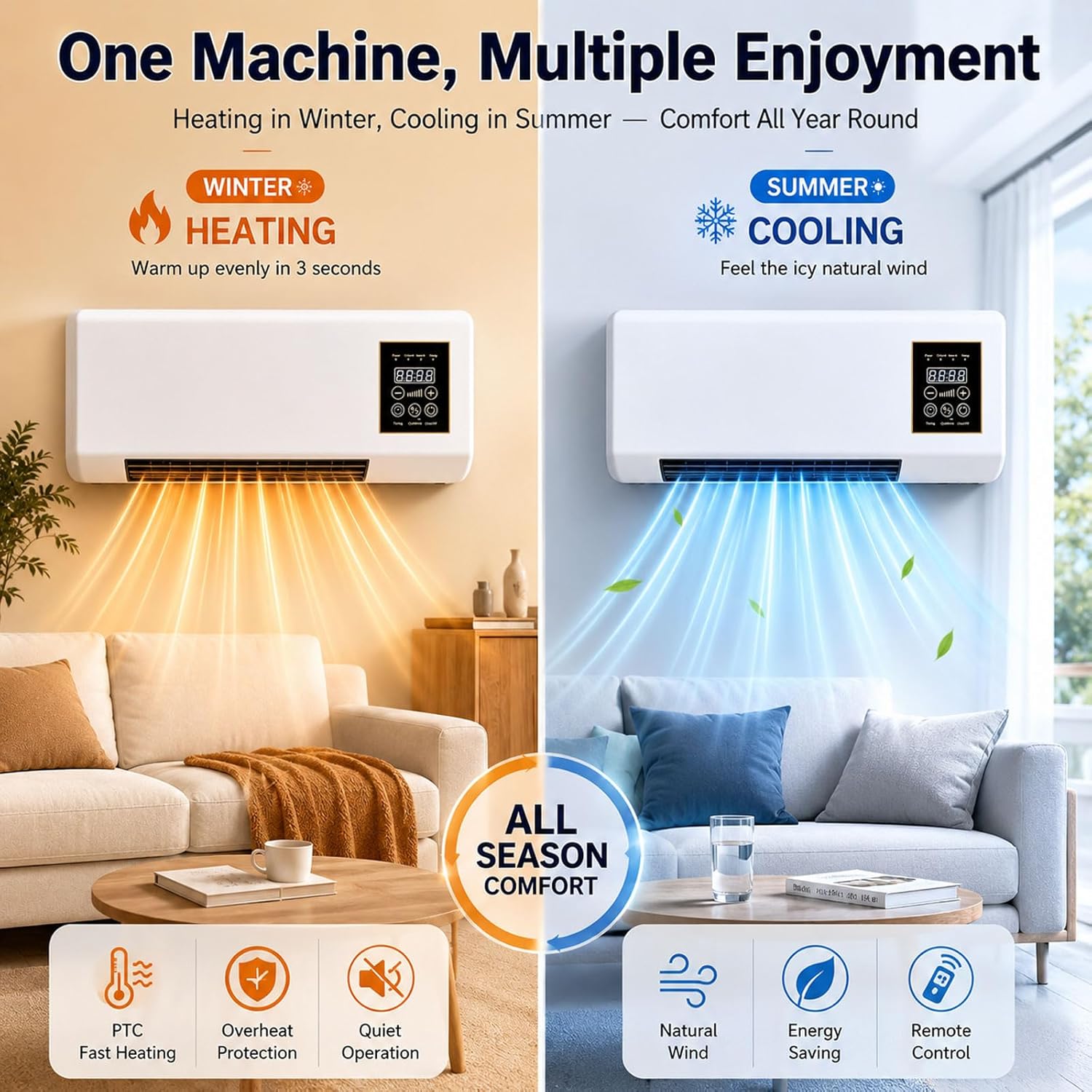 Climatiseur mobile sans évacuation White 1800 BTU 220V - Refroidissement et chauffage, Fonctionnement silencieux, Télécommande incluse, Installation facile et rapide