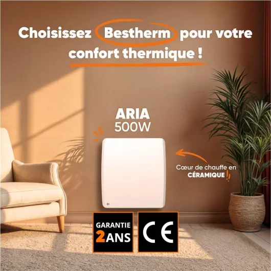 Radiateur électrique fixe à inertie sèche céramique 500W ARIA horizontal blanc Blanc 500W